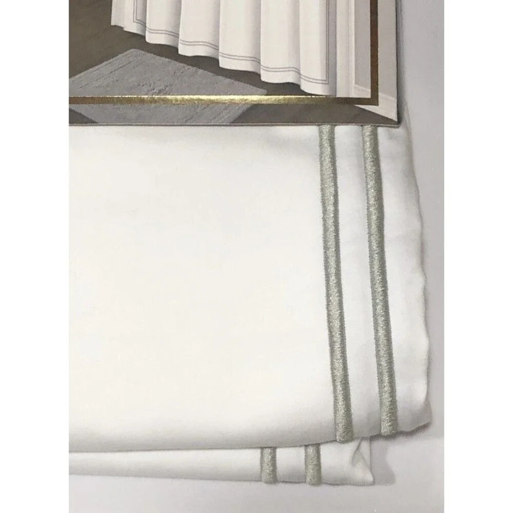 Fieldcrest Fabric Shower Curtain Double Baratta Silver Gray Border Stripe Cotton